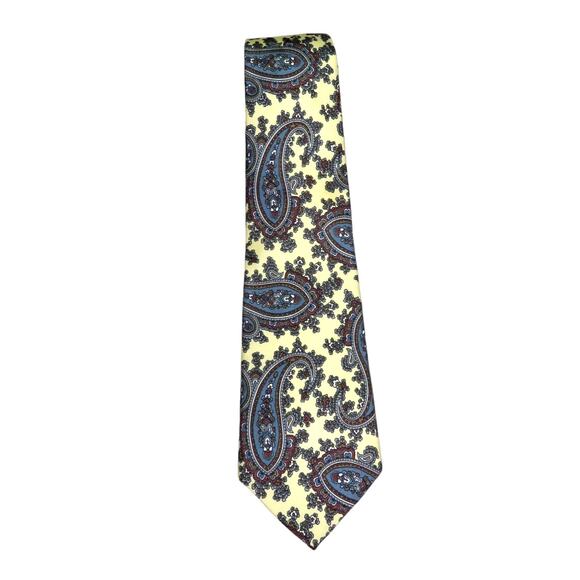 Vintage Christian Dior Neck Tie Yellow & Blue Retro Paisley Silk Tie Designer - Picture 2 of 6
